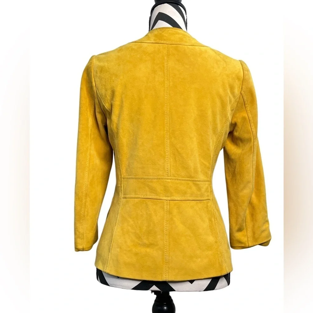 Tory Burch 100% Leather Buttery Suede Sz 6 Mustard Yellow 3/4 Sleeve Jacket